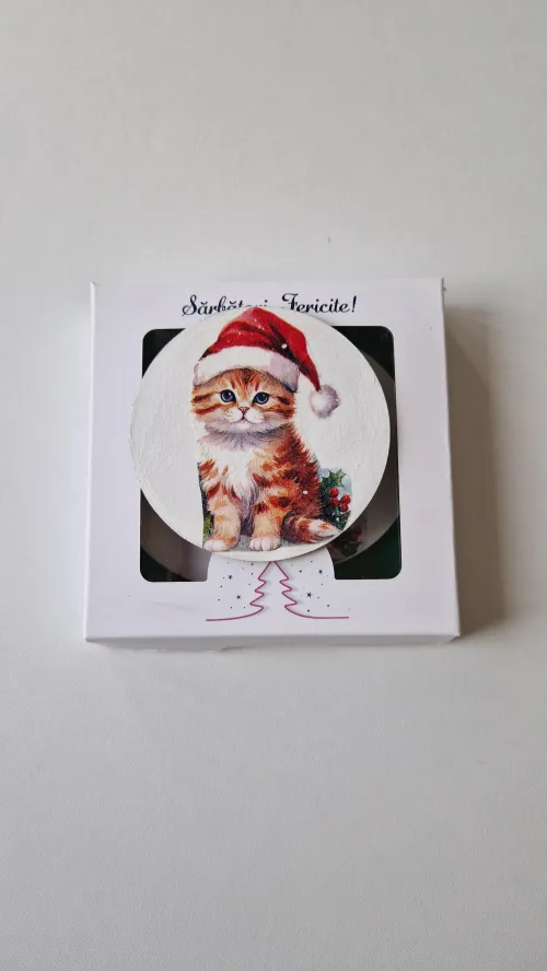 Set de 6 Suporturi pentru Pahare – Pisici de Crăciun