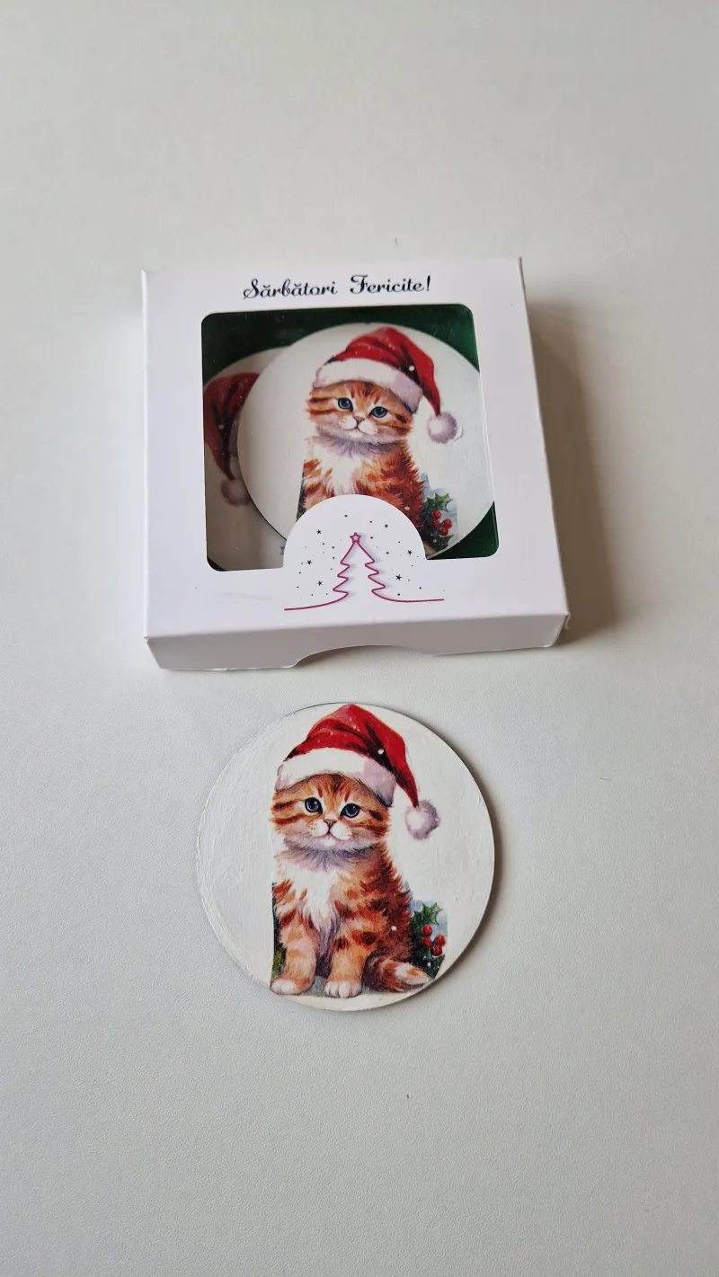 Set de 6 Suporturi pentru Pahare – Pisici de Crăciun